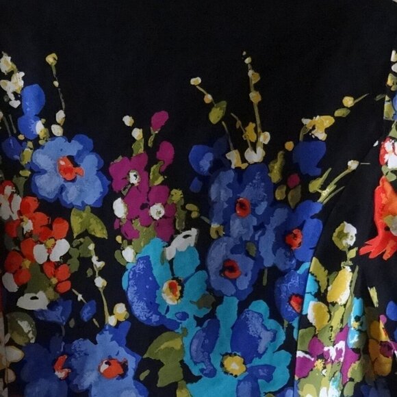 Erin women's jacket size PM, 3/4 sleeve, black with colorful print, 1 hook front - Picture 12 of 12